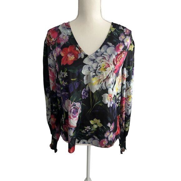 CATHERINE MALANDRINO Floral Long Sleeve Top Size Large - Picture 3 of 6